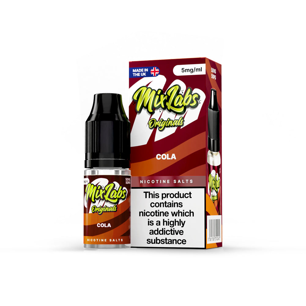 Mix Labs Originals Cola nicotine salt 10ml 5mg UK made e-liquid packaging on white background