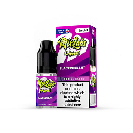 Mix Labs Originals Blackcurrant nicotine salt 10ml 5mg UK made e-liquid packaging on white background