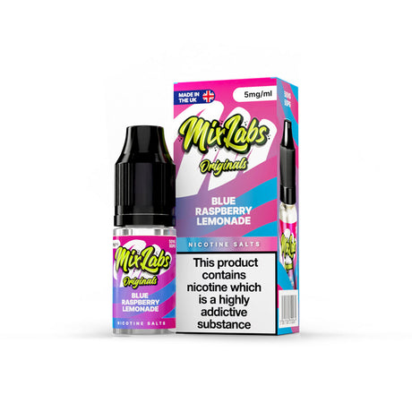 Mix Labs Originals Blue Raspberry Lemonade nicotine salt 10ml 5mg UK made e-liquid packaging on white background