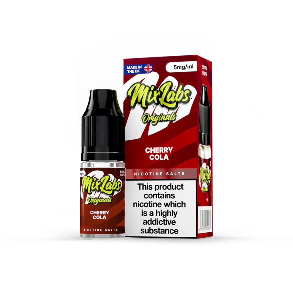 Mix Labs Originals Cherry Cola nicotine salt 10ml 5mg UK made e-liquid packaging on white background