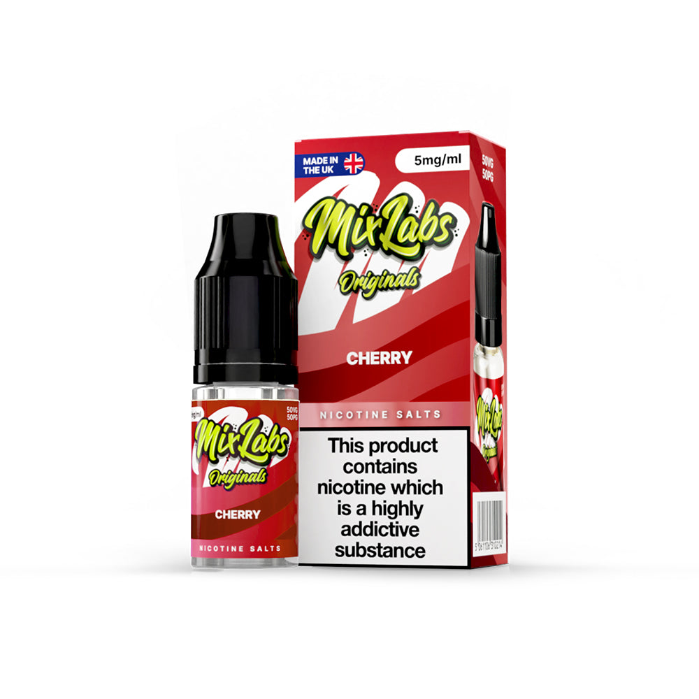 Mix Labs Originals Cherry nicotine salt 10ml 5mg UK made e-liquid packaging on white background