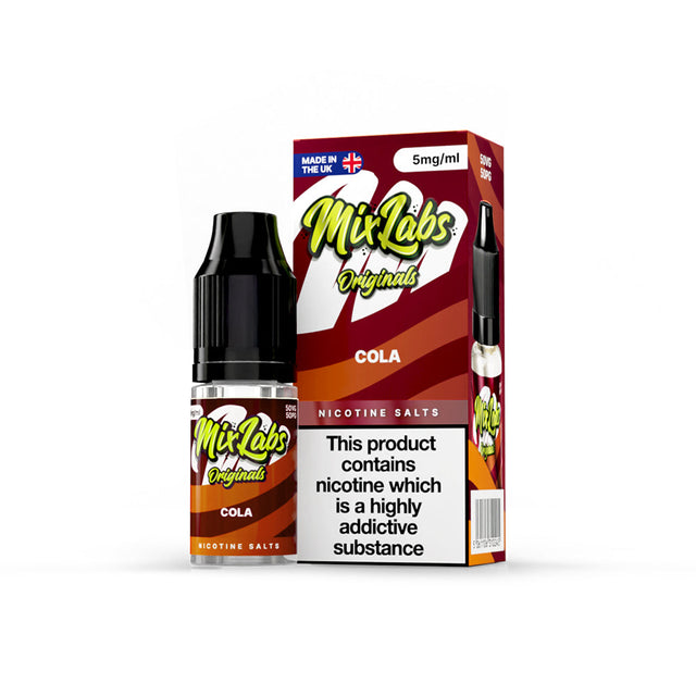 Mix Labs Originals Cola nicotine salt 10ml 5mg UK made e-liquid packaging on white background