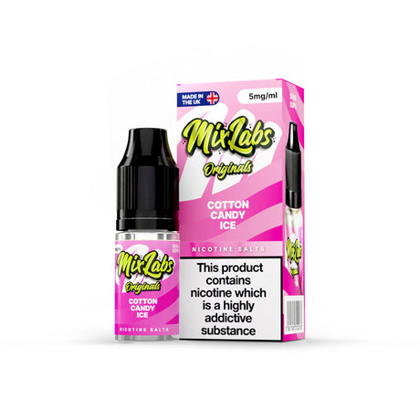 Mix Labs Originals Cotton Candy Ice nicotine salt 10ml 5mg UK made e-liquid packaging on white background