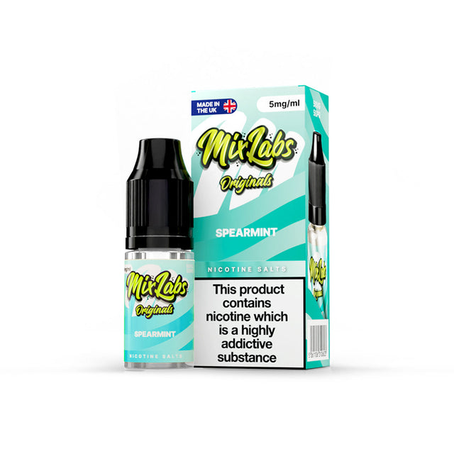 Mix Labs Originals Spearmint nicotine salt 10ml 5mg UK made e-liquid packaging on white background