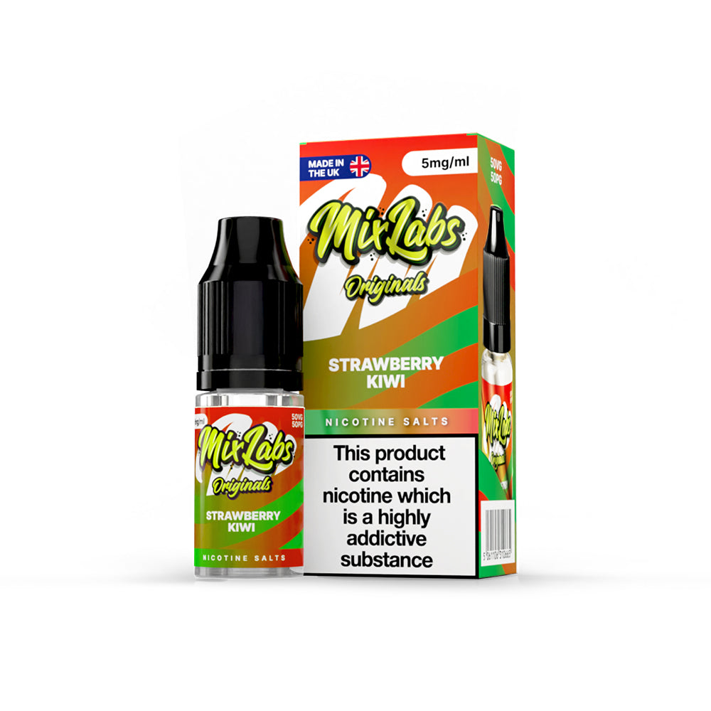 Mix Labs Originals Strawberry Kiwi nicotine salt 10ml 5mg UK made e-liquid packaging on white background