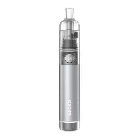 Aspire Cyber G vape kit in Silver with aclear pod on a white background